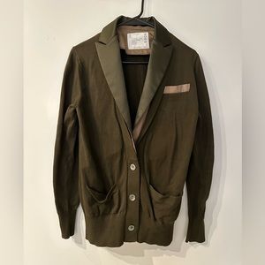 SACAI Layered Army Green Cardigan Mixed Media